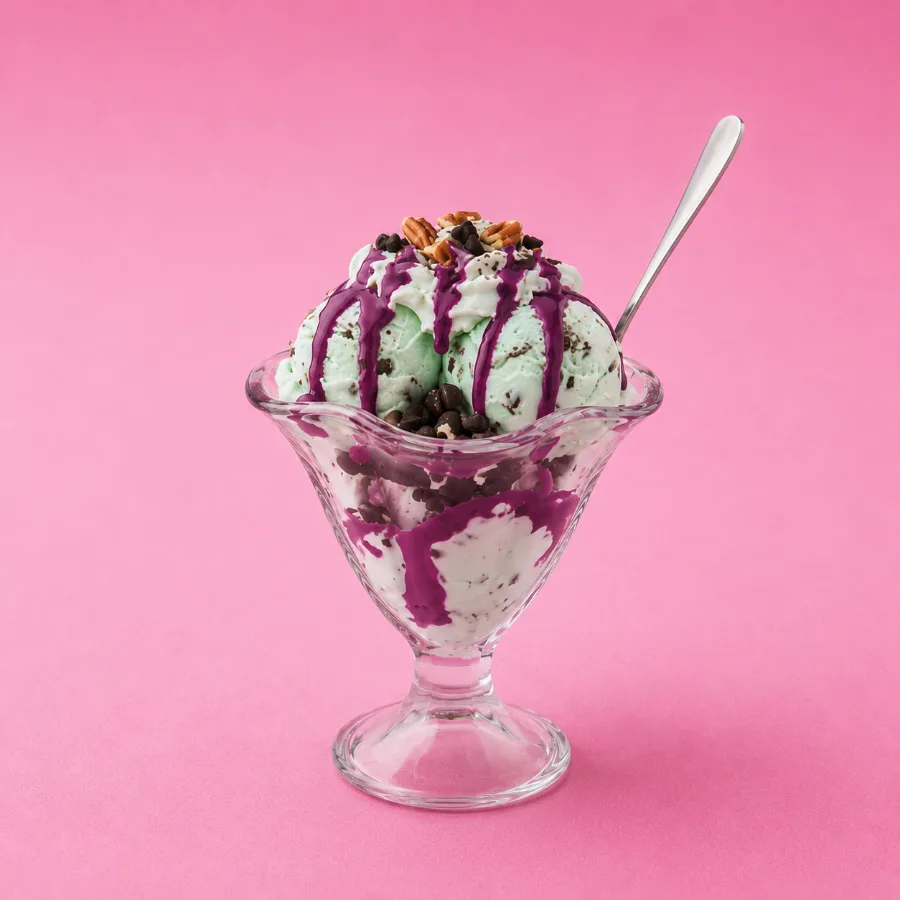 Sundae with taro drizzle and nuts