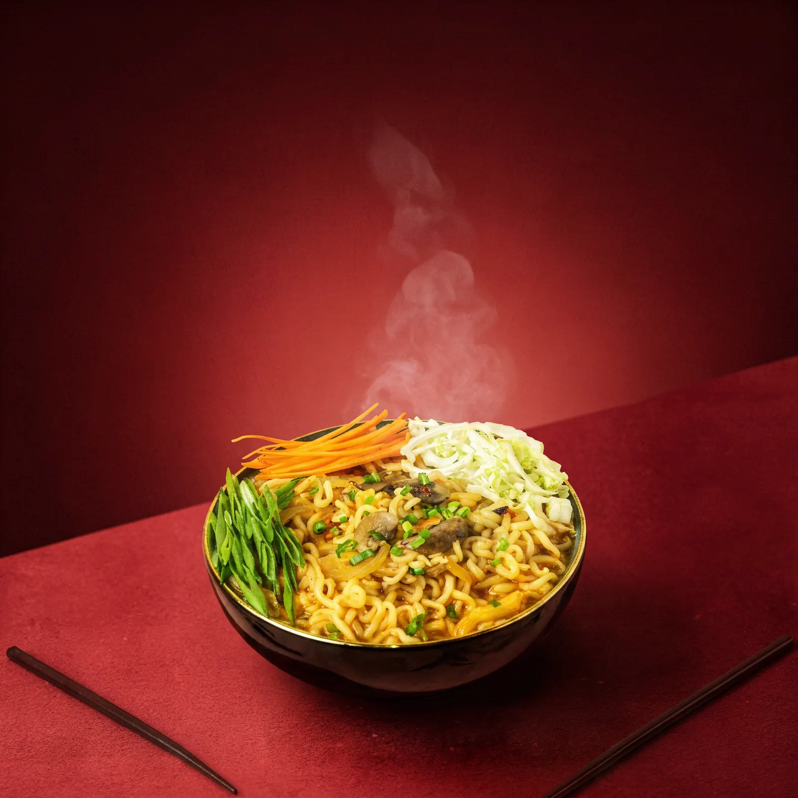 Korean veg ramyun with soft egg and vegetables